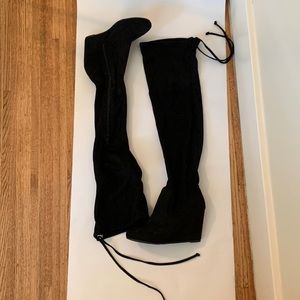 Never worn Black knee high wedges